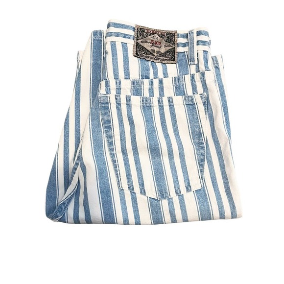 Vintage 90s Express High Rise Mom Blue Striped Knee Length Shorts Size 9/10 - Picture 9 of 9